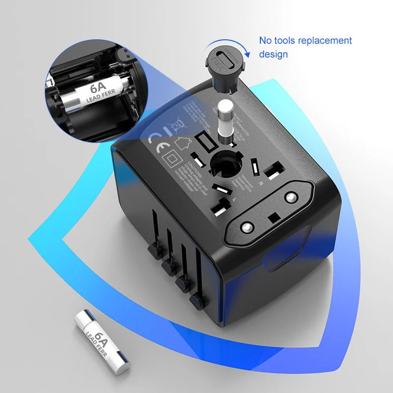 International travel adapter with 3 USB and Type C power adapters for fast charging EU/UK/US/Australia travel plugs