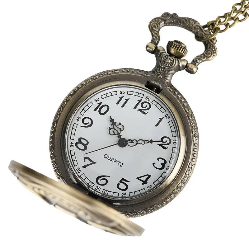 Pocket Watch with Chain for Men's Steampunk Neckalce Watches Father's Day DAD Best Gift White Dial Arabic Number