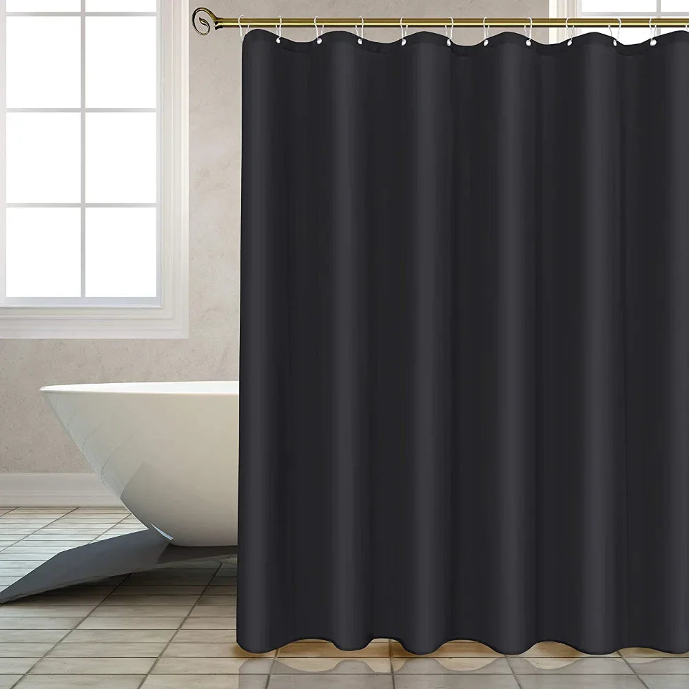 Heavy Duty Solid Shower Curtain Fabric Waterproof Bathroom Curtain Long Stall Size 230CM Black White Grey Brown Blue Color