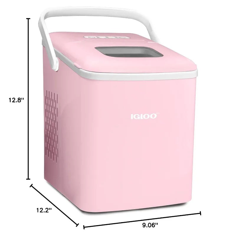 Igloo IGLICEB26HNPK 26-Pound Automatic Self-Cleaning Portable Countertop Ice Maker Machine with Handle, Pink