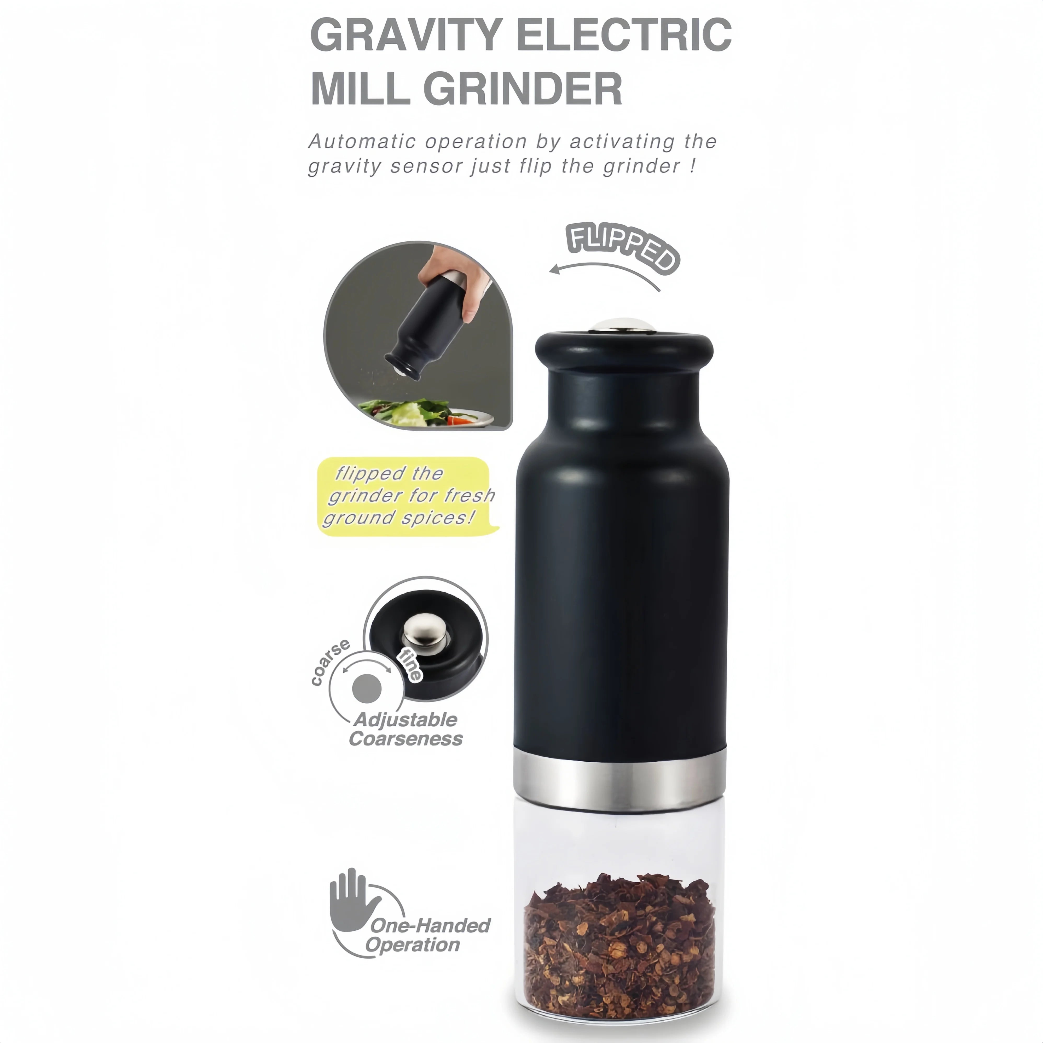 Pepper Grinder Automatic Electric Grinder Gravity sensing Grinder Ceramic Core Battery Power Sauce Grinder