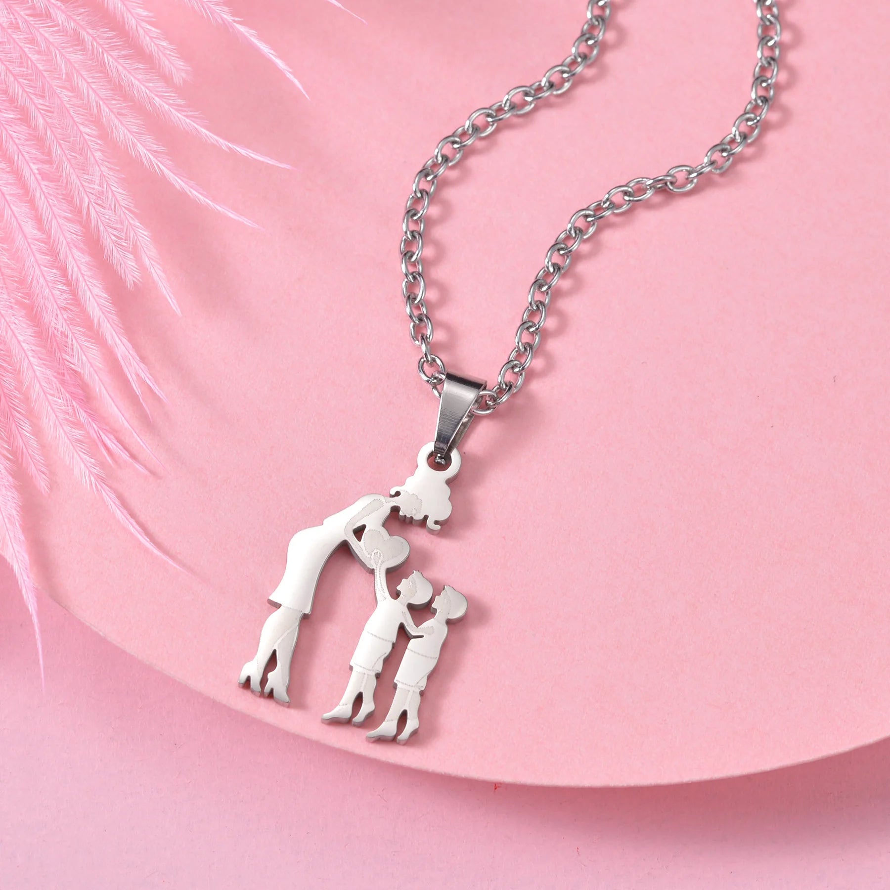 1PC Stainless Steel Family Necklace for Women Mother Daughter Figure Pendant Necklace Jewelry Mother's Day Gift