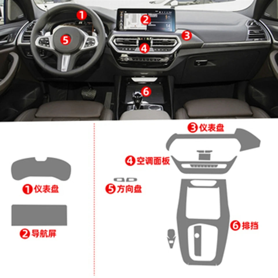 Anti-scratch Car Door Center Console Media Dashboard Navigation TPU Protector Film For BMW X3 X4 2022-2024 Car Accessories