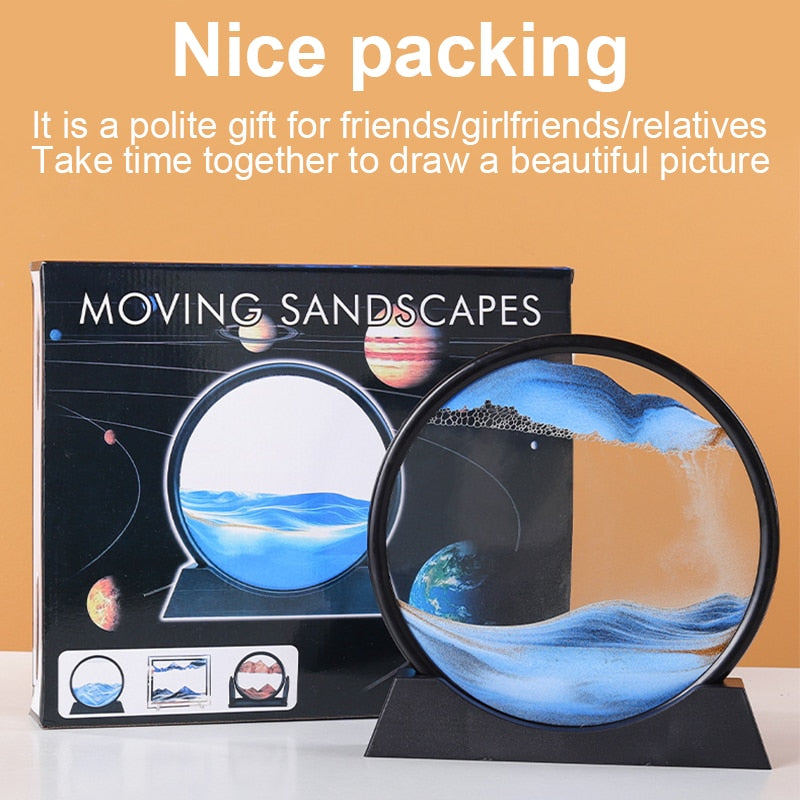 7inch Hourglass 3D Art Painting Moving Sand Art Picture Round Glass  Sandscape In Motion Display Flowing Sand Frame Home Decor - RY MARKET PLACE