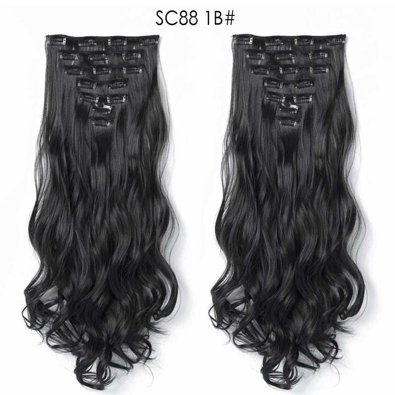 LINWAN Hair 22inch Ombre Hair Long Curly Hair Extension 16 Clips High Tempreture Synthetic Hairpiece Clip In Hair Extensions - RY MARKET PLACE