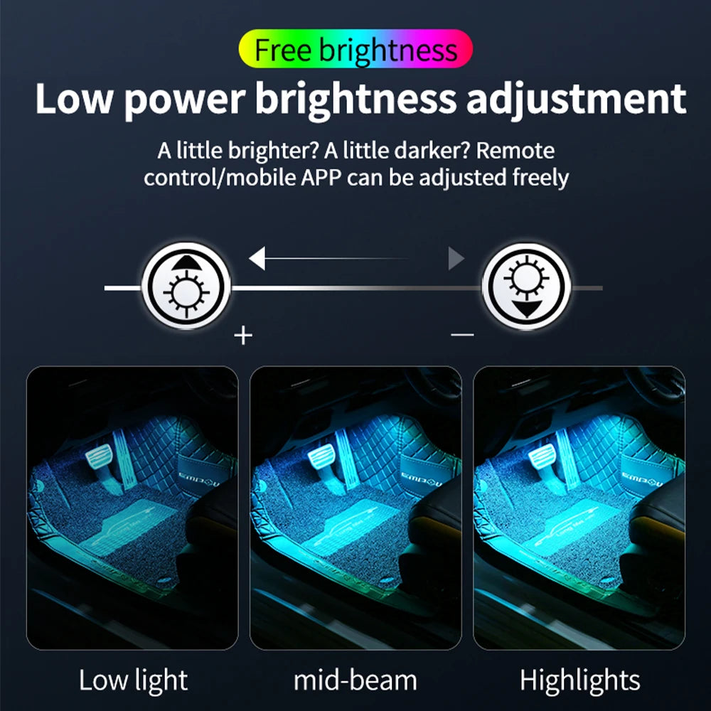 LED Car Interior Ambient Foot Strip Light Kit Accessories Backlight Remote App Music Control Auto RGB Decorative Lamp