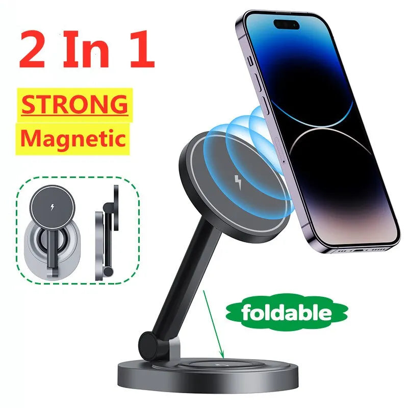 2 In 1 Magnetic Wireless Charger Stand Pad Foldable Fast Charging Station Dock For iPhone 14 13 12 Pro Max Mini Airpods Pro 2/3