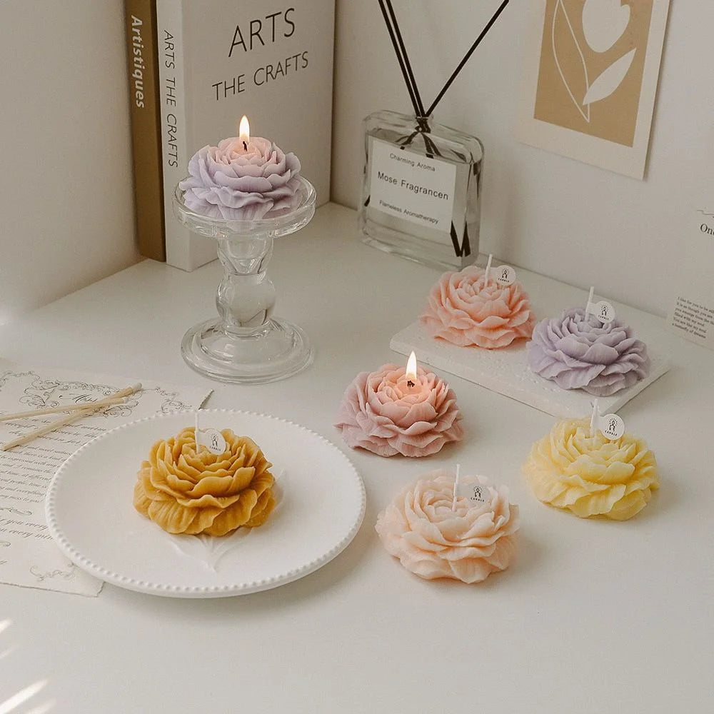 Peony Flower Shape Scented Aromatic Candles Paraffin Wax Aromatic Candle Wedding Gift Party Home Decoration Cute Candles