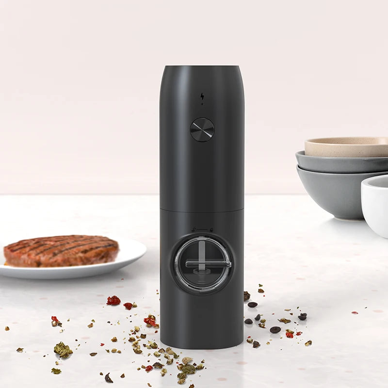 Automatic Salt and Pepper Grinder, USB Rechargeable, Adjustable Coarseness, Spice Mill with LED Light, Kitchen Tool