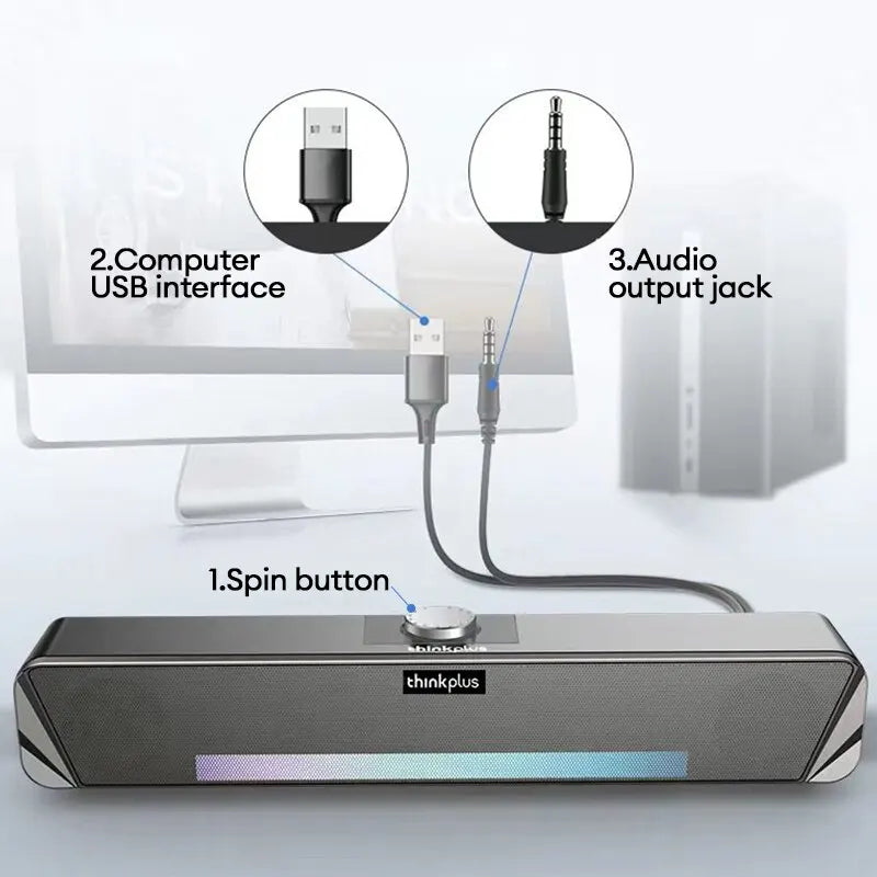 Original Lenovo TS33 Wired and Bluetooth 5.0 Speaker 360 Home Movie Surround Sound Bar Audio Speaker For Desk Computer Subwoofer