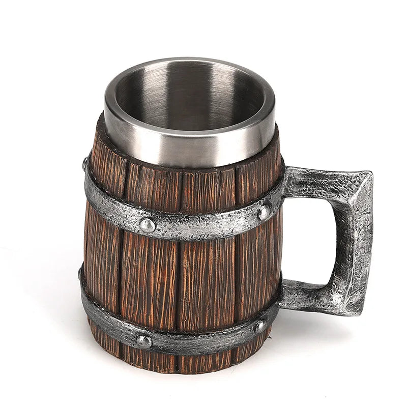 Hot-selling Wooden Barrel Beer mug , Large-capacity  Coffee mug Water bottle ,Tazas de café with stainless steel