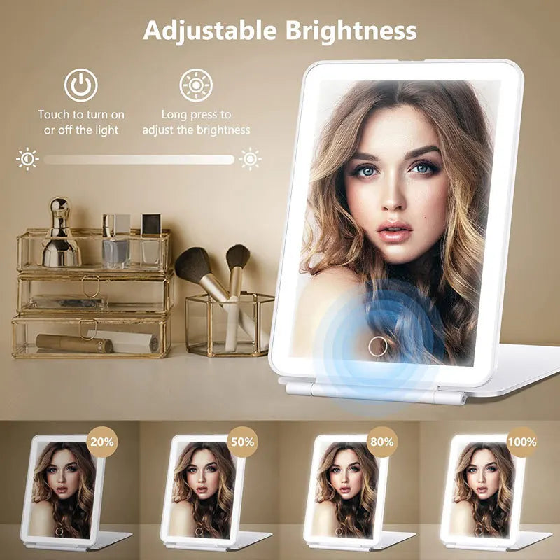 Portable Vanity Lamp Folding Cosmetic Mirrors Lighted Touch Screen Makeup Mirror With LED Lamp Usb Rechargeable Foldable Design