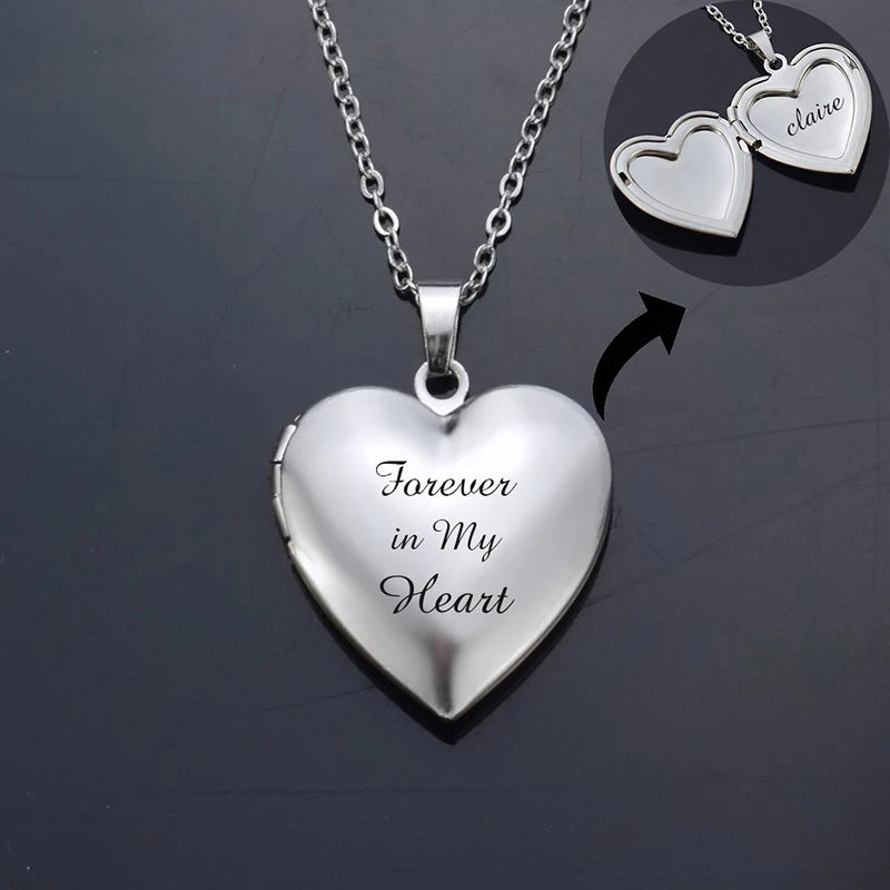 Custom Letters Heart Locket Necklace Personalized Name Stainless Steel Engraved Pendant Valentine's Day Father's Day Gifts