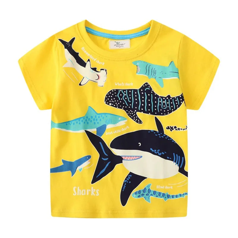 Kids Luminous Cartoon Shark Dinosaur T-shirt 100% Cotton Baby Boys Tees Summer New Short Sleeve Tops Dropshipping