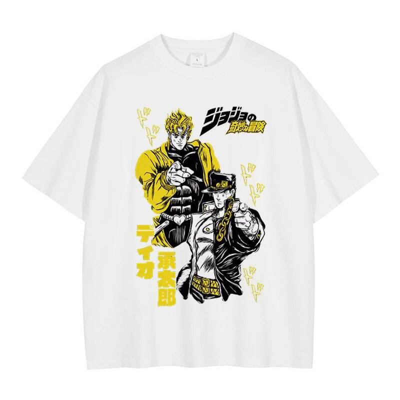 DIO T Shirt Vintage Washed Anime JoJos Bizarre Adventure T-shirts Oversized Streetwear Manga Kujo Jotaro Tops Tees Men Cotton - RY MARKET PLACE