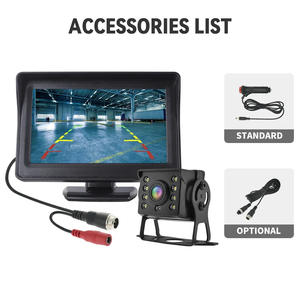 MJDOUD  Car Rear View Camera with Monitor For Truck Vehicle Parking 4.3" Screen Rear Camera 9-36V Night Vision Easy Installation