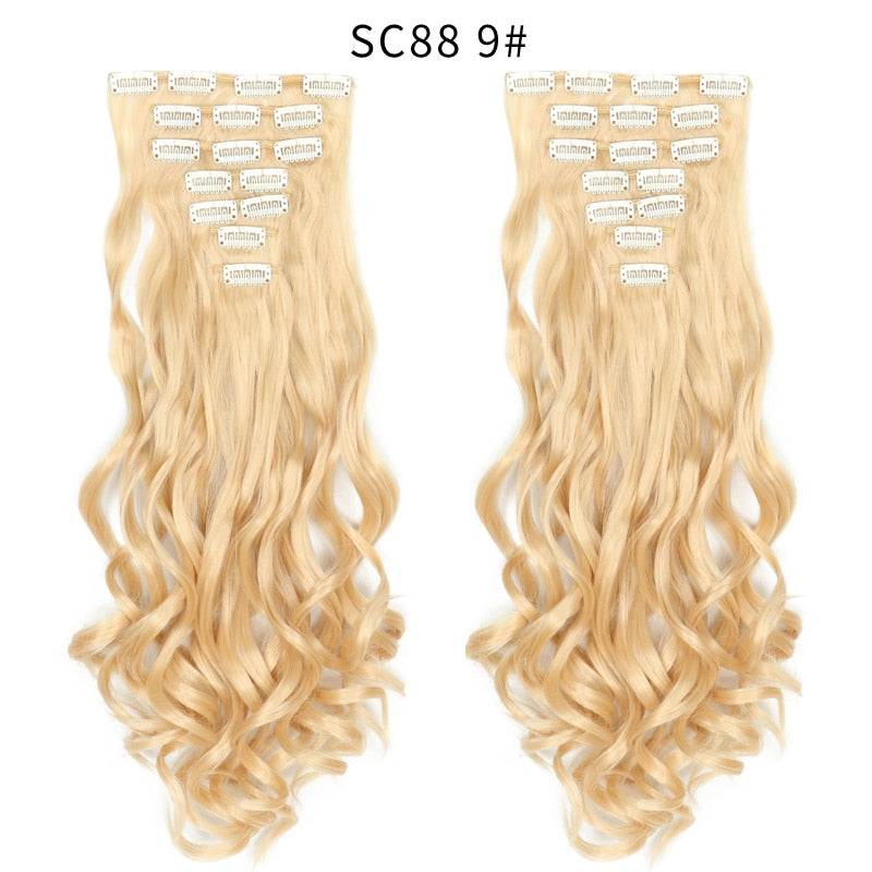 LINWAN Hair 22inch Ombre Hair Long Curly Hair Extension 16 Clips High Tempreture Synthetic Hairpiece Clip In Hair Extensions - RY MARKET PLACE