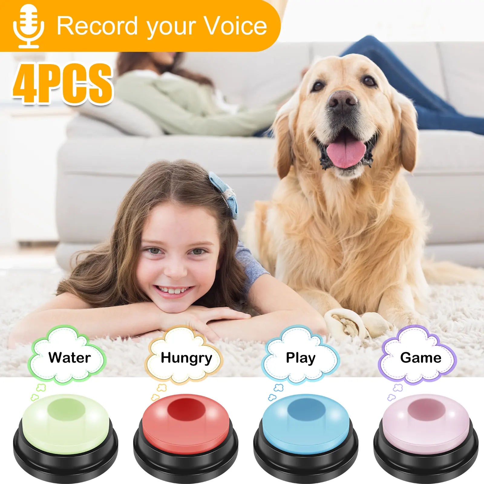 4Pcs Dog Button with Light Dog Toys Talking Button Buzzer Pet Training Button Fun Voice Recording Button for Dogs Pet Speech