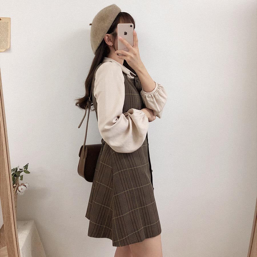 Cute Mini New Year Date Dresses Sleeveless Vest Women Korea Japanese Style Design Retro Vintage Plaid Button Shirt Dress 11021 - RY MARKET PLACE