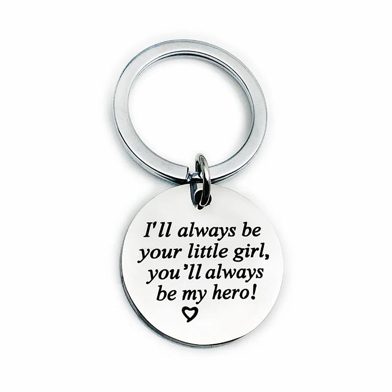 Daughter Gifts for Father's Day Stainless Steel Lettering Pendant Dad You'll Always Be My Hero Keychain Trendy Charm Jewelry