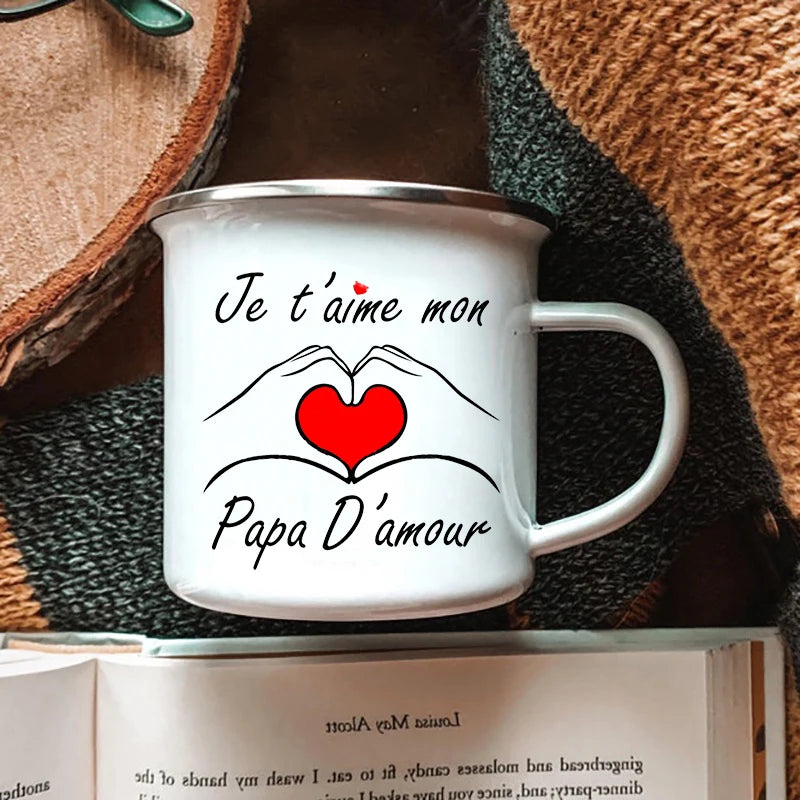 Father's Day Gift I Love You, My Dear Dad Pritned Daddy Enamel Mug From Son or Daughter New Dad Gifts Camping Cup