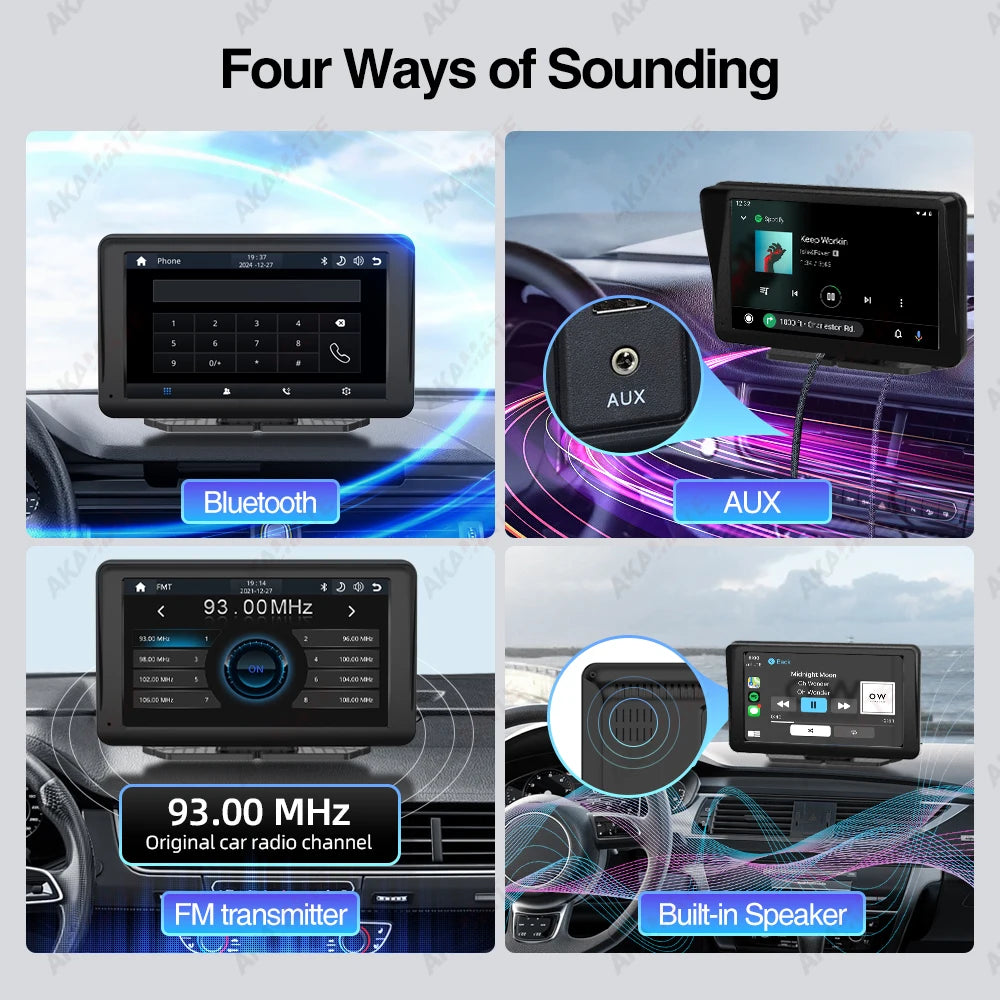 AKAMATE Universal Car Radio Monitor CarPlay Android Auto Multimedia Player Bluetooth WiFi AUX TF Card IPS Screen 7inch 2din