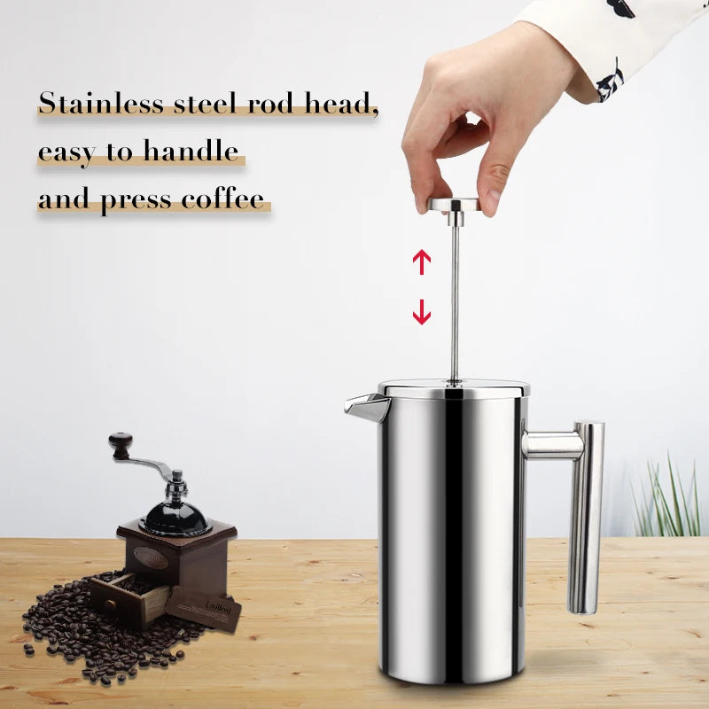 1000ML Coffee Maker French Press Stainless Steel Espresso Coffee Machine High Quality Double-Wall Insulated Coffee Pot