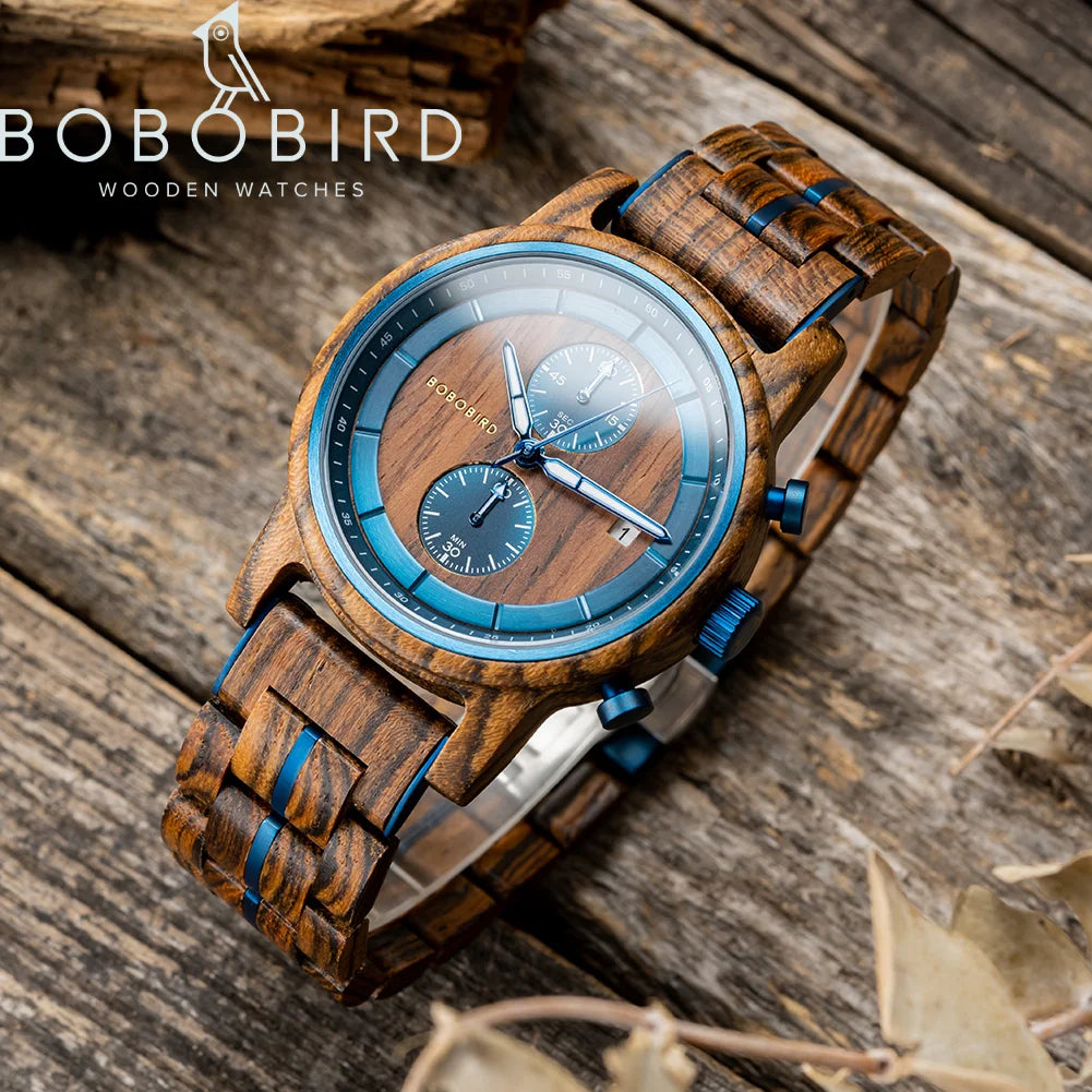 BOBO BIRD 2023 Wooden Watches Top Luxury Brand Multifunctional Men Quartz Wristwatches Tigerwood Strap montre homme Father's Day