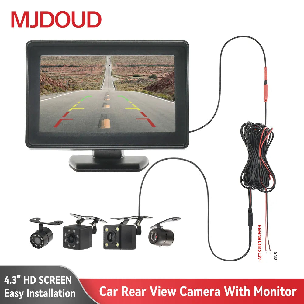 MJDOUD Rear View Camera with Monitor 4.3" TFT LCD Screen Reversing Camera for Car Parking Camera for Vehicle Easy Installation