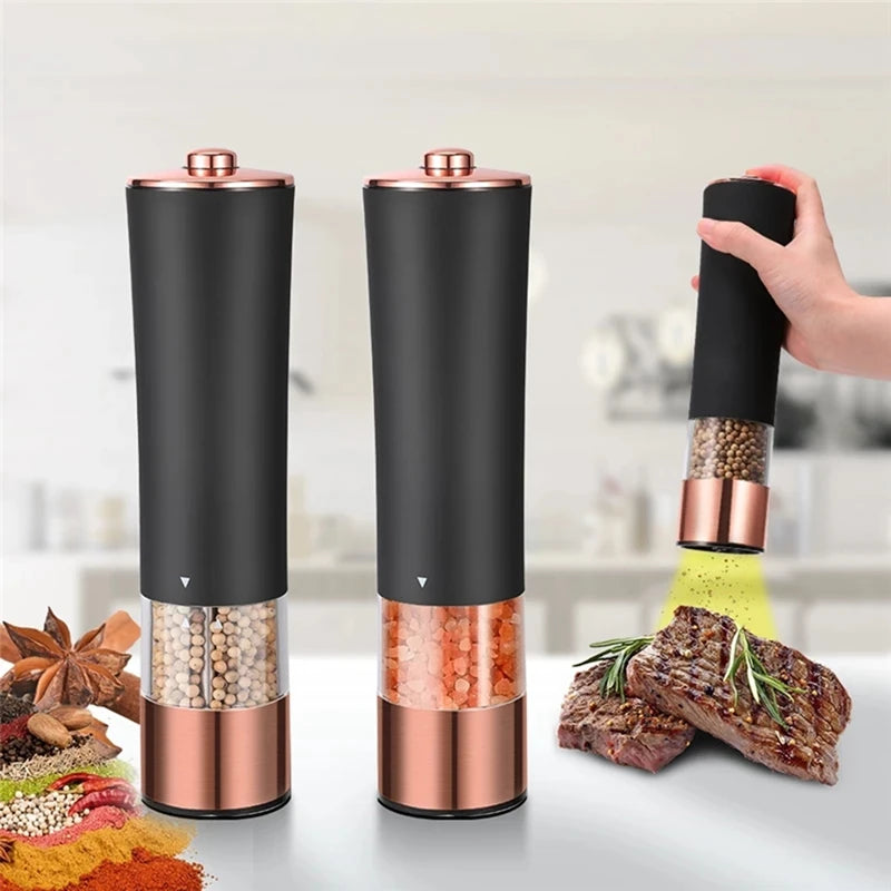 2Pcs Automatic Salt Pepper Grinder Electric Spice Mill Battery Powered Adjustable Coarseness Pepper Mill Kitchen