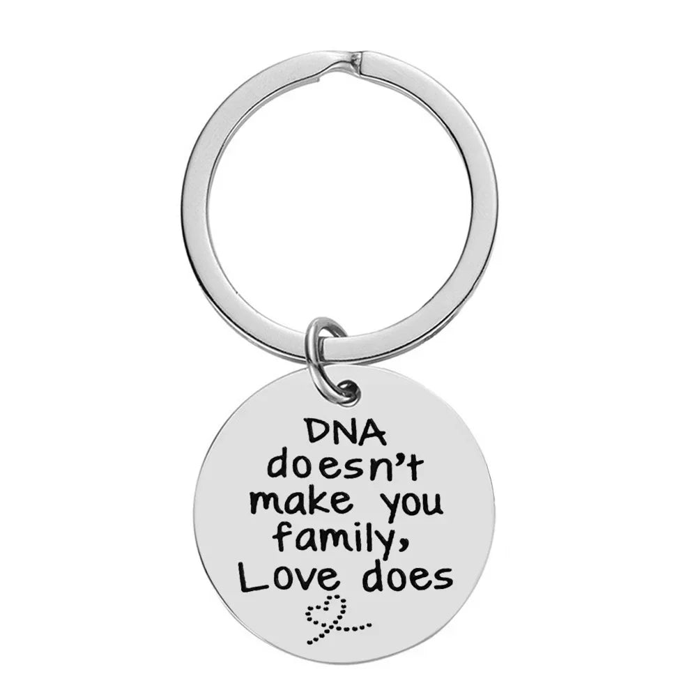 Cute Inspirational Letters Keychain Pendant Mother Father's Day Key Chains Keyrings DNA Doesn't Make You Family Love Does