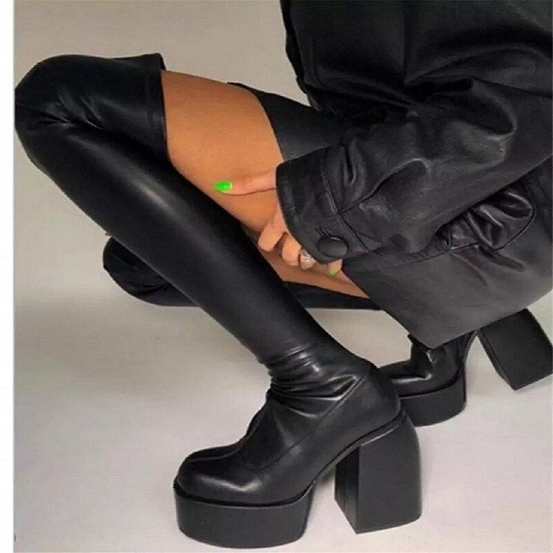 Boots For Woman Knee Shoes On Platform Gothic High Heels Punk Style New Rock Autumn Winter Chunky Pumps Plus Size Women Clothing - RY MARKET PLACE