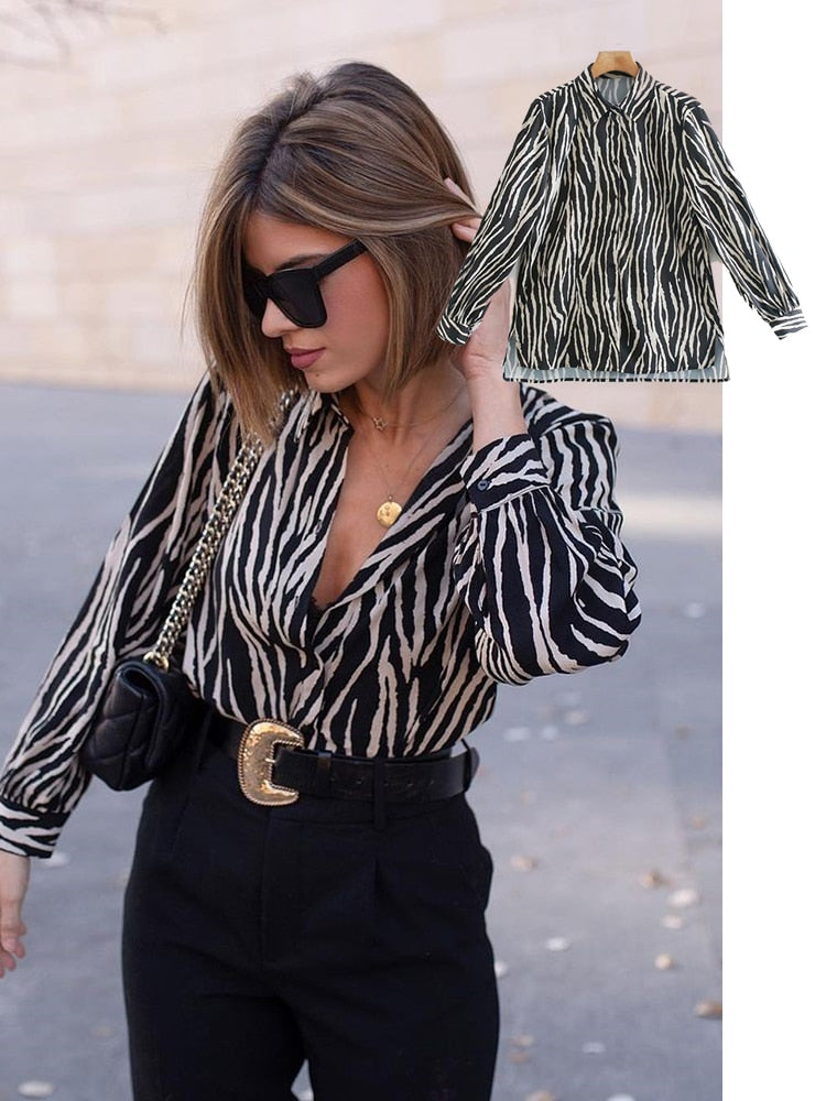 women satin blouse long sleeve zebra print shirts vintage office ladies tops femme chandails fashion blusa de mujer Chandails - RY MARKET PLACE