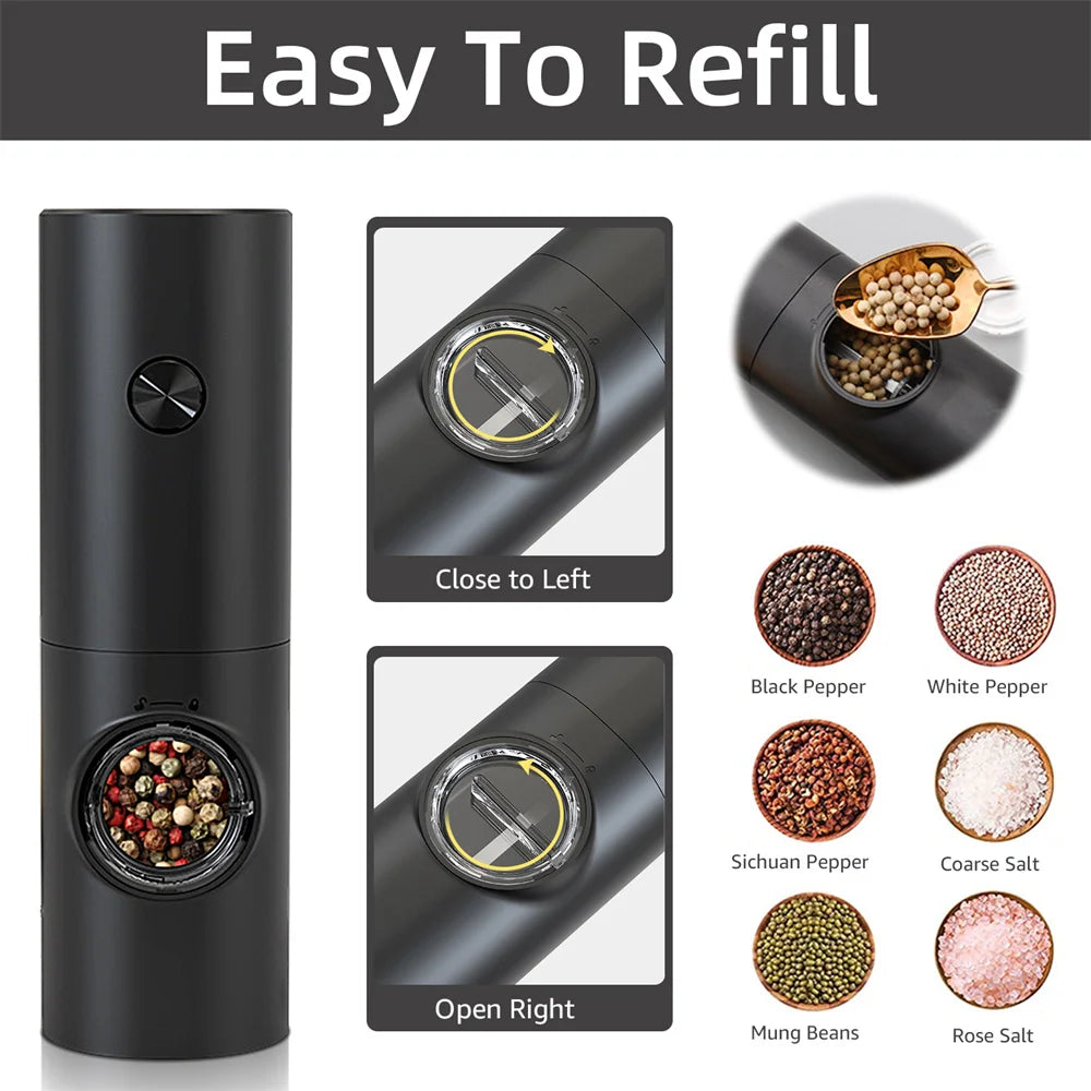 Electric Salt and Pepper Grinder Set With Base USB Rechargeable Grinder Adjustable Coarseness Spice Mill With LED Light