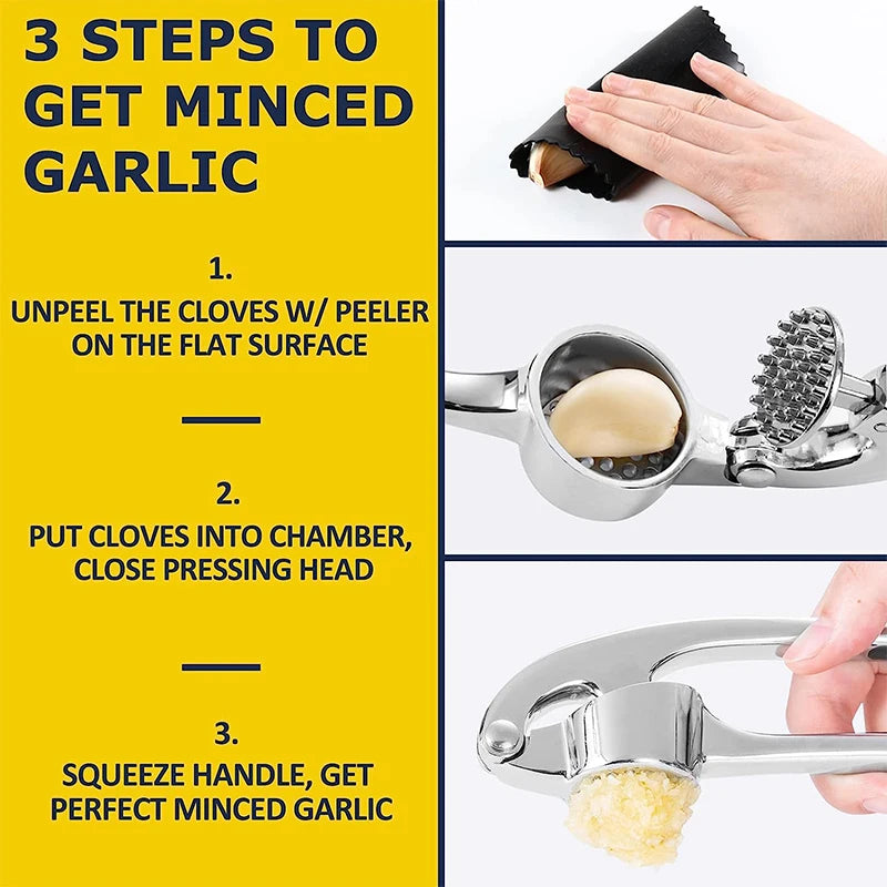 LMETJMA Premium Garlic Press Stainless Steel Garlic Mincer Garlic Crusher Easy to Squeeze and Clean Kitchen Tools JT202