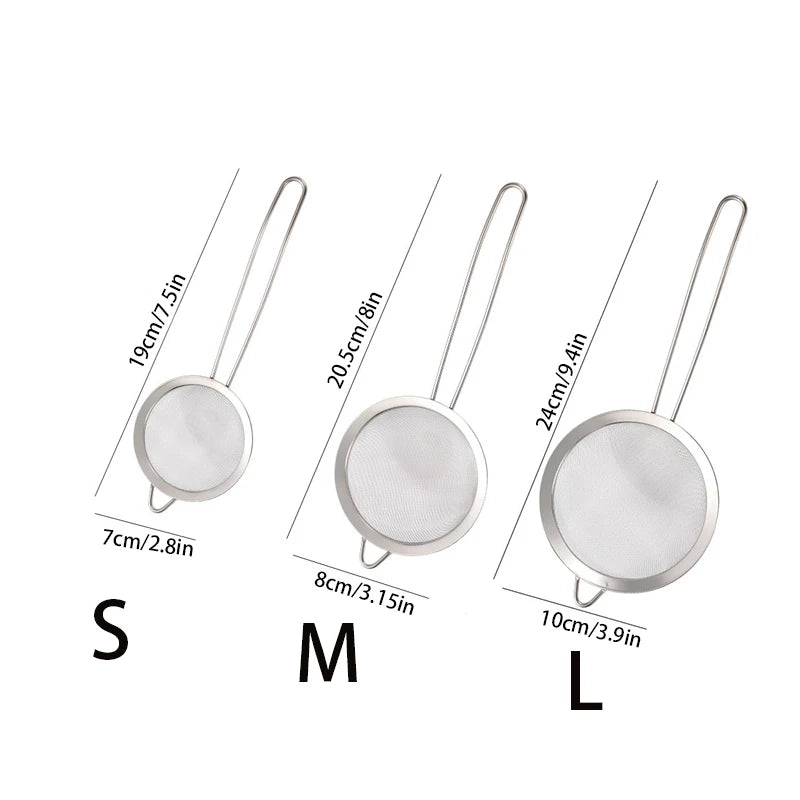 3pcs Stainless Steel Fine Mesh Strainer With Sturdy Handle And Hook, Colander Sifter For Juice Soy Milk, Kitchen Tools