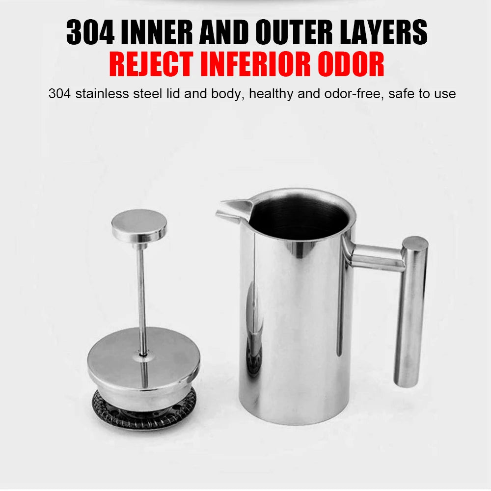 Coffee Percolator Pot Stainless Steel Tea Maker Pot Double Wall French Press Coffee Maker Espresso Coffee Machine Large Capacity