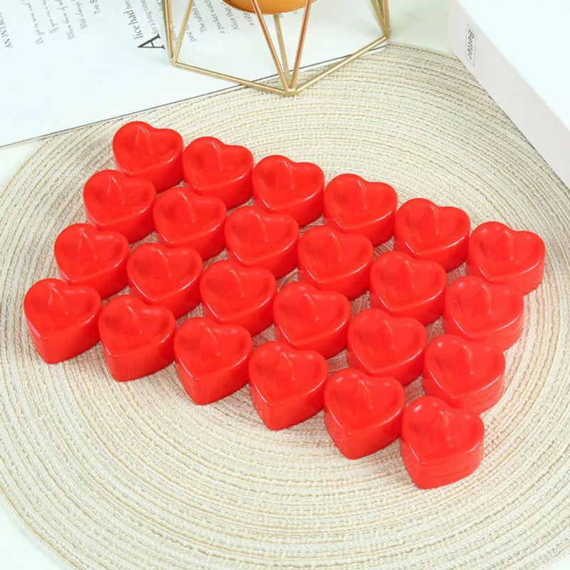 24pcs Heart Shape LED Tealight Candles with 1000pcs Silk Rose Artificial Petals Girl Scatter for Valentine's Day Wedding Decor