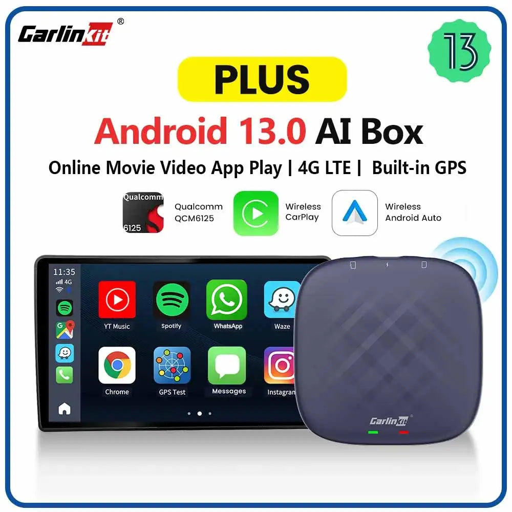 Carlinkit CarPlay Ai TV Box Plus Android13 8+128GB QCM 8-Core 665 6125 Wireless CarPlay Android Auto For YouTube Netflix 4G Lte