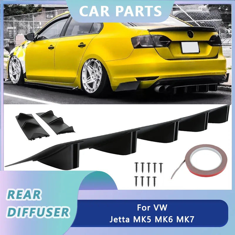 For Volkswagen Jetta MK5 MK6 MK7 Rear Lip Bumper Diffuser Shark Fin 5 Wing Spoiler Gloss 81.5cm Universal Car Accessories