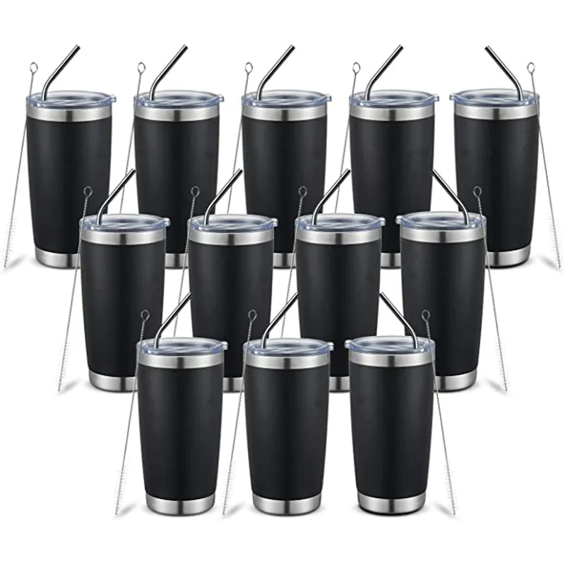 12pcs USA Warehouse  20oz Tumbler with Lid And Metal Straw Cup Bulk Vacuum Insulated Double Wall  Coffee  Powder Coated Mug