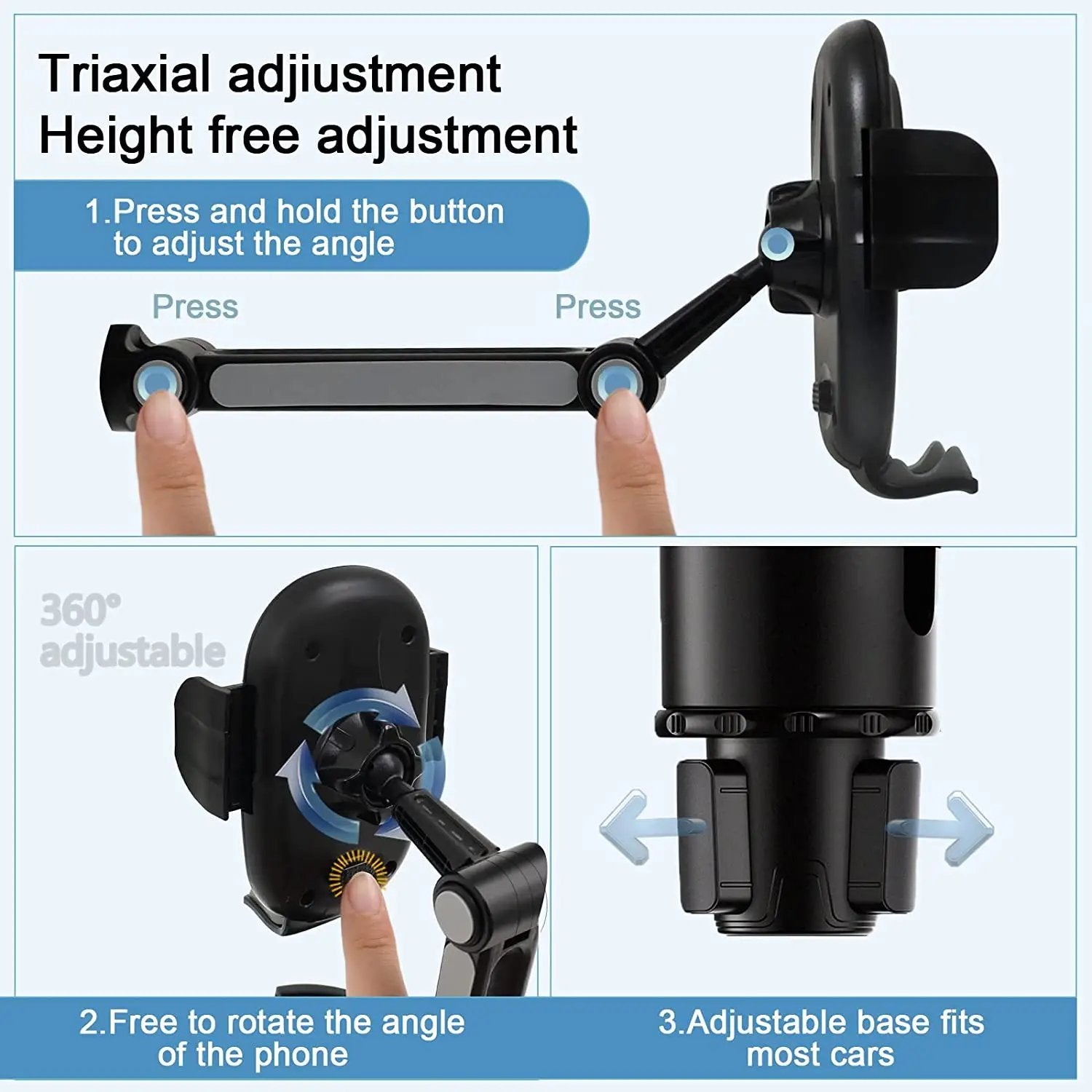 2 in 1 360° Rotating Car Cup Holder Phone Holder Universal Cup Holder Expander with Cell Phone Mount Compatible with iPhone - RY MARKET PLACE