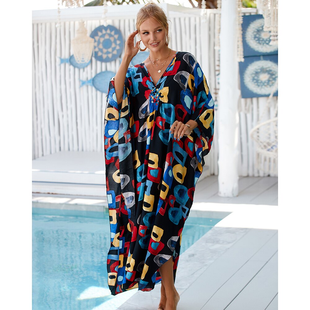 New Cover-up Over size Print Bohemian Maxi Dress Summer Swimsuit Cover Up 2023 Robe De Plage Pareos Long Dress BeachwearTunic - RY MARKET PLACE