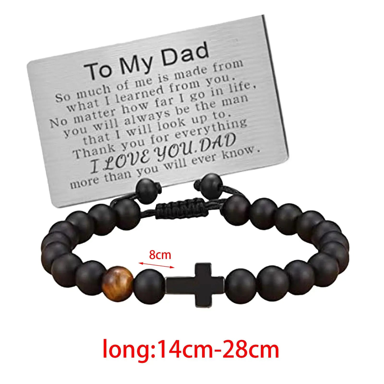 Mens Bead Bracelet with Engraved Card Strand Stone Beads Bracelet for Father Valentine's Day Birthday Father's Day Graduation