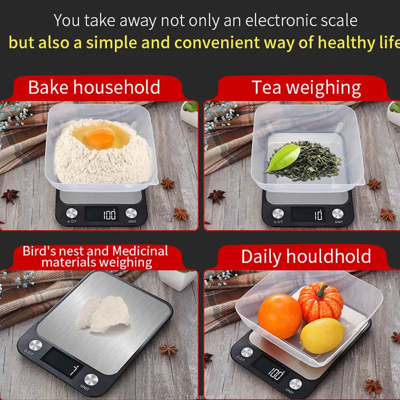 Kitchen Scale 15Kg/1g Weighing Food Coffee Balance Smart Electronic Digital Scales Stainless Steel Design for Cooking and Baking