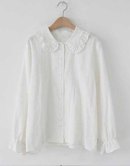 Basic Shirts Blouses Hot Sales 2019 Women Fashion Design Korean Preppy Style Flare Sleeve Peter Pan Collar White Button Shirt - RY MARKET PLACE