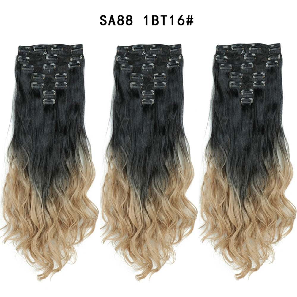 LINWAN Hair 22inch Ombre Hair Long Curly Hair Extension 16 Clips High Tempreture Synthetic Hairpiece Clip In Hair Extensions - RY MARKET PLACE