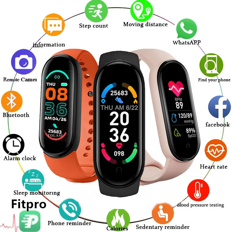 M6 Smart Watch Men Women Fitness Smart Bracelet Sports Band Heart Rate Blood Pressure Monitor Waterproof Multi-function Watches