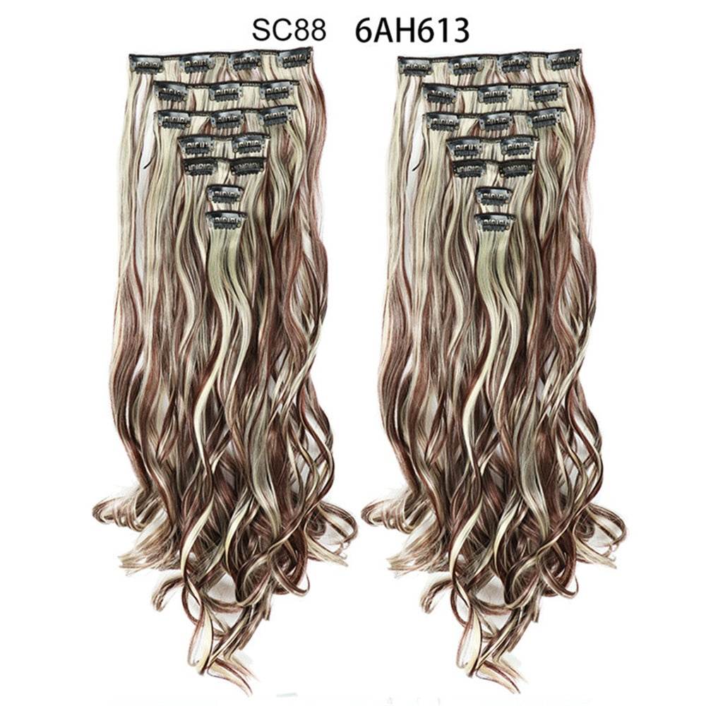 LINWAN Hair 22inch Ombre Hair Long Curly Hair Extension 16 Clips High Tempreture Synthetic Hairpiece Clip In Hair Extensions - RY MARKET PLACE