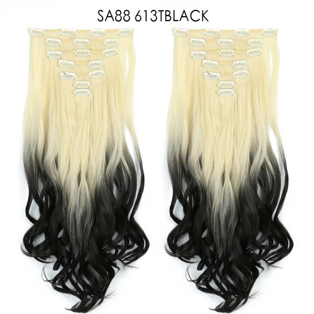 LINWAN Hair 22inch Ombre Hair Long Curly Hair Extension 16 Clips High Tempreture Synthetic Hairpiece Clip In Hair Extensions - RY MARKET PLACE